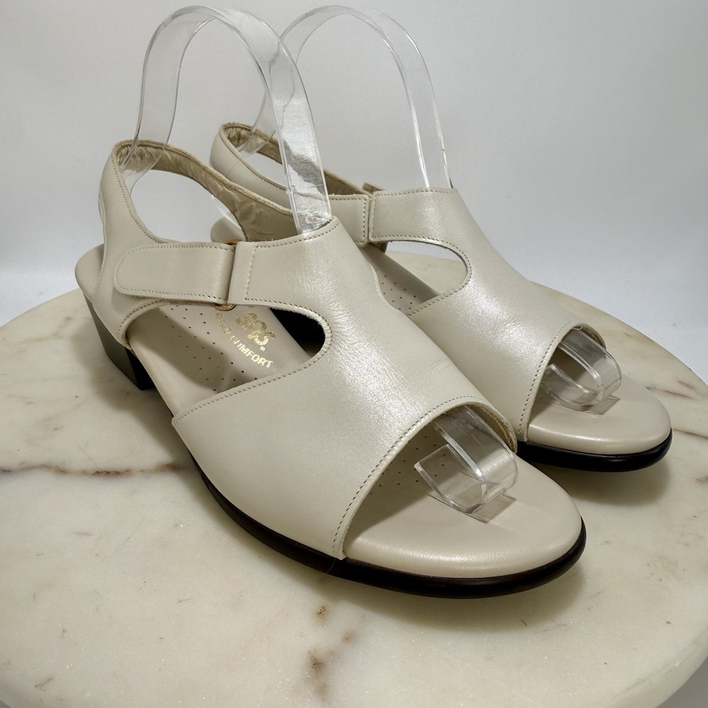 SAS Suntimer Adjustable Strap Sandals White Pearl Bone Leather Comfort 8.5 W